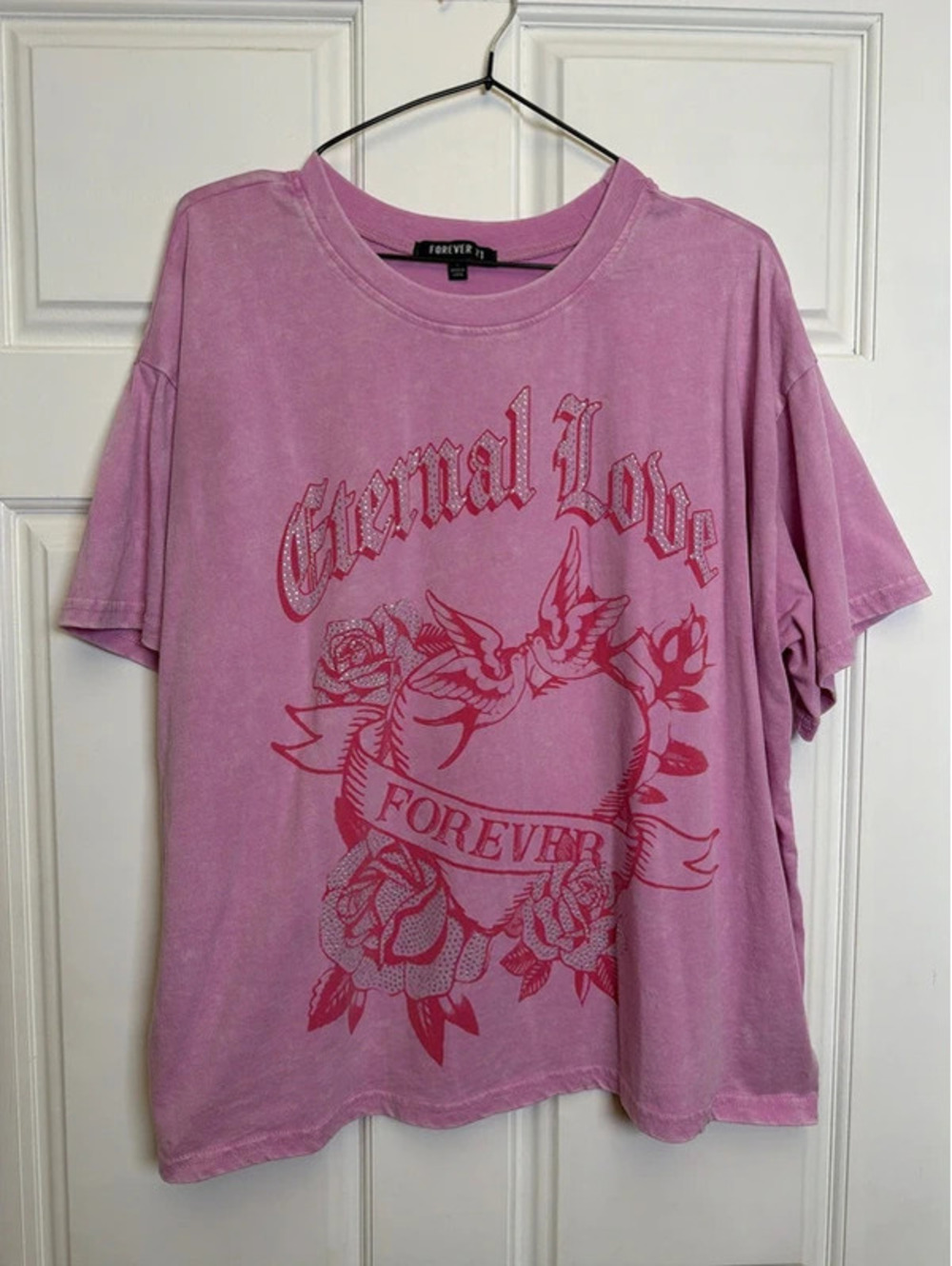 Acid Wash Pink Crystal Love Shirt Large Oversized